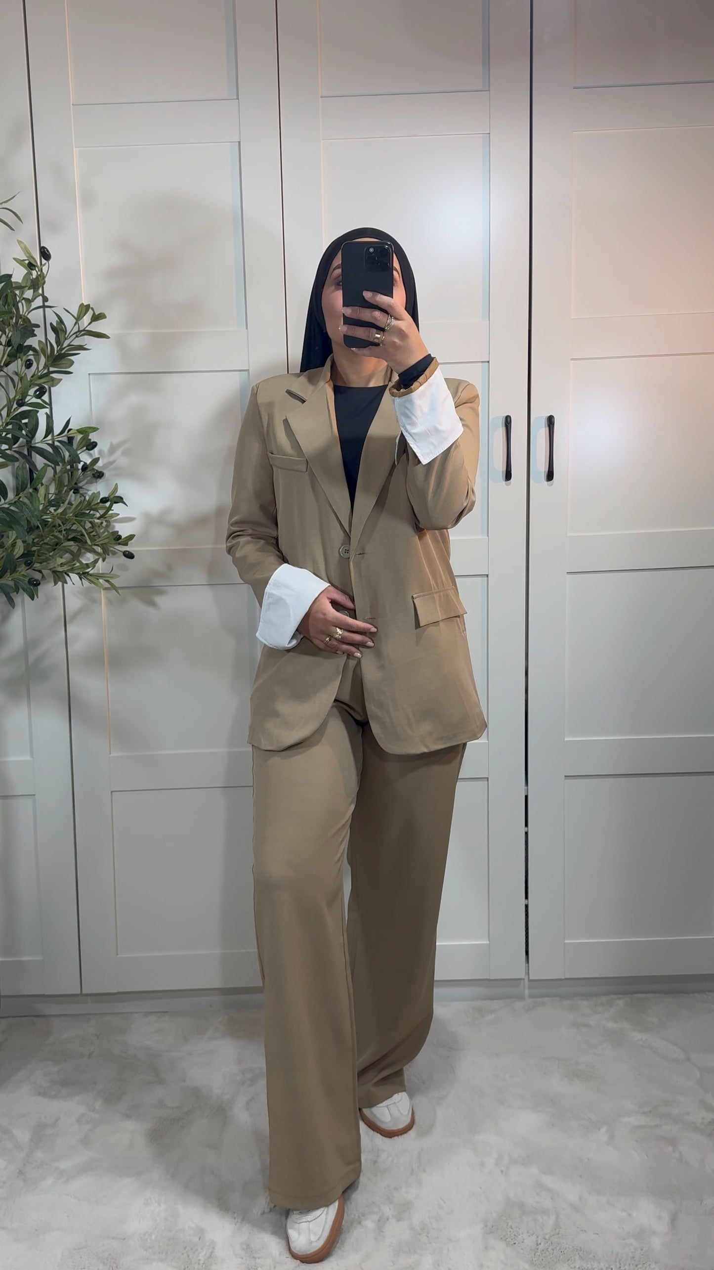 Ensemble tailleur blazer à revers et pantalon I Camel