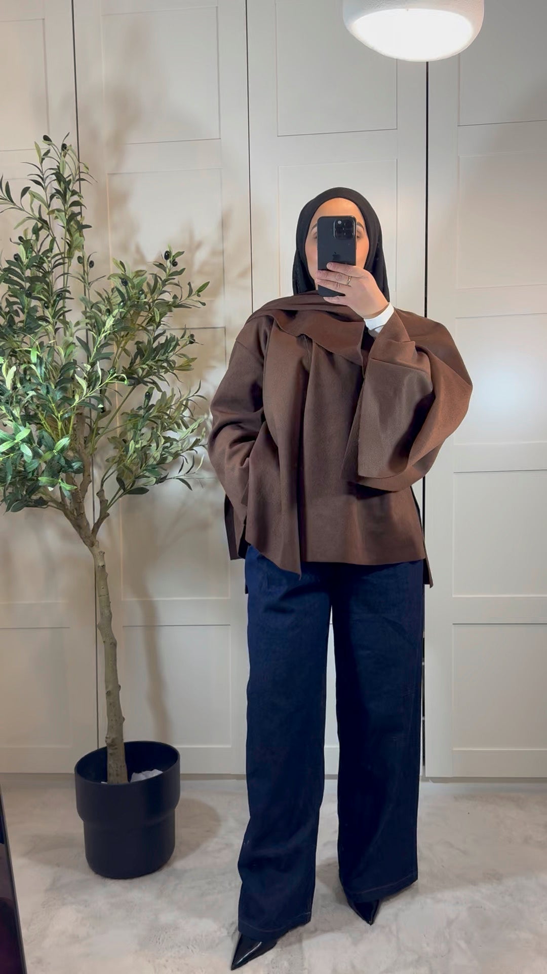 Veste cape oversize avec écharpe intégrée I Marron