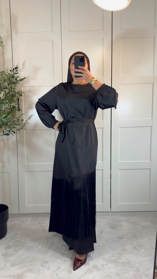 Abaya ARWAH avec frange sur le bas I Noir