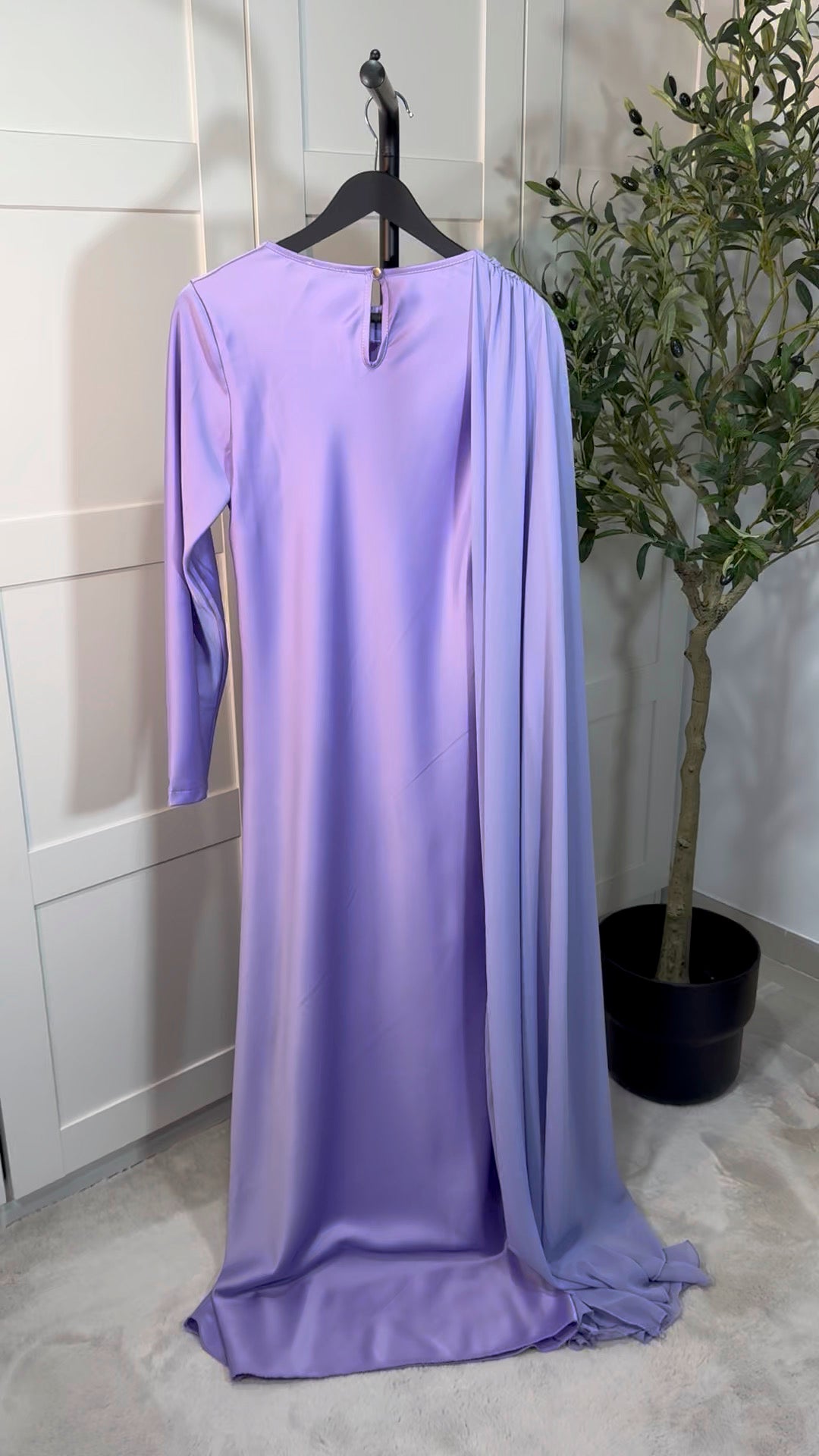 Robe longue ALYA manches longues empiècement voile I Lilas