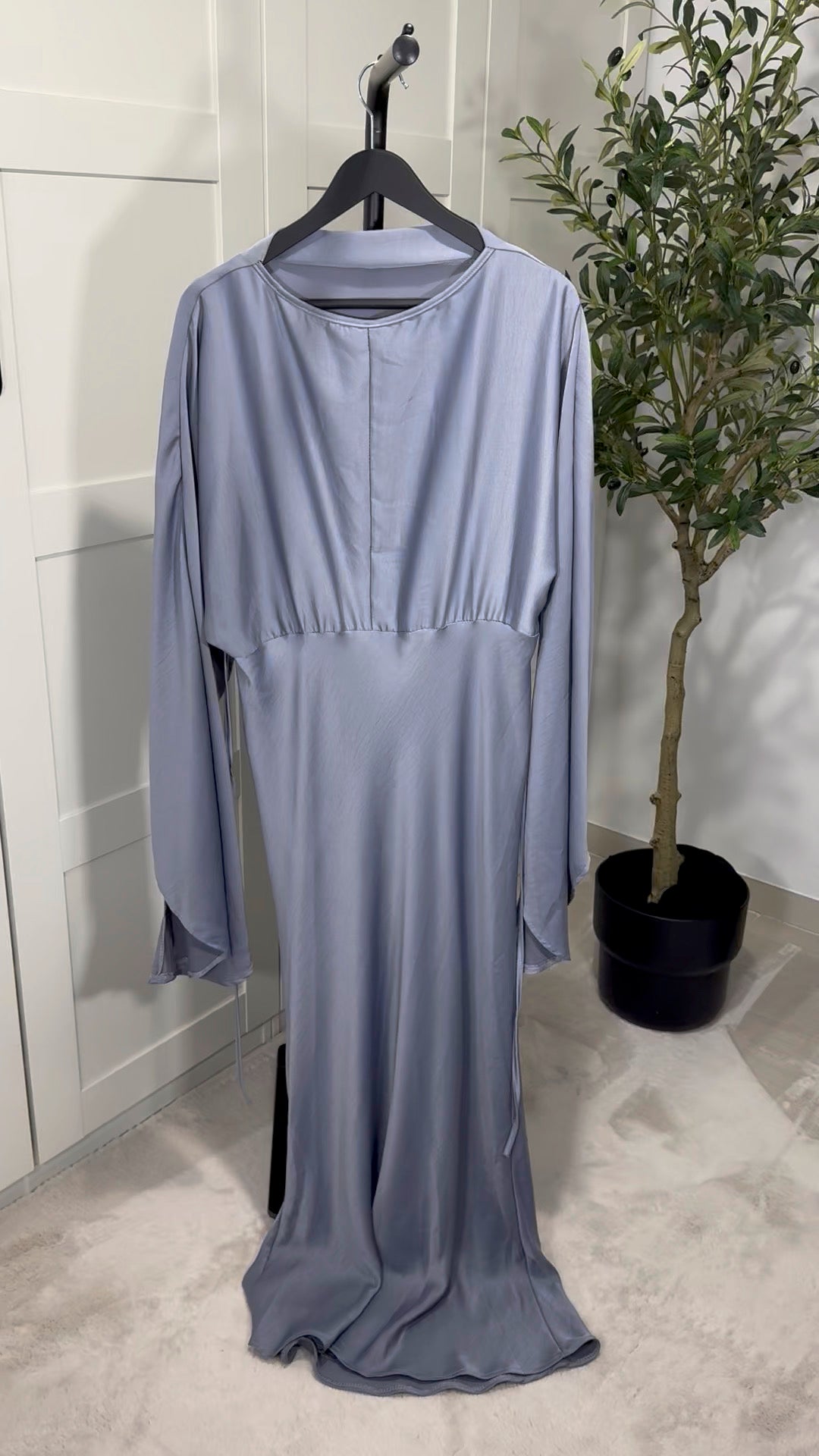 Robe longue ALMA manches longues évasées I Bleu gris