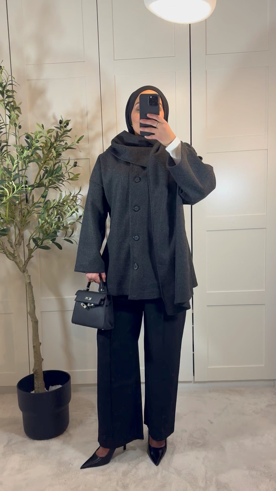 Veste cape oversize à boutons avec écharpe intégrée I Gris anthracite