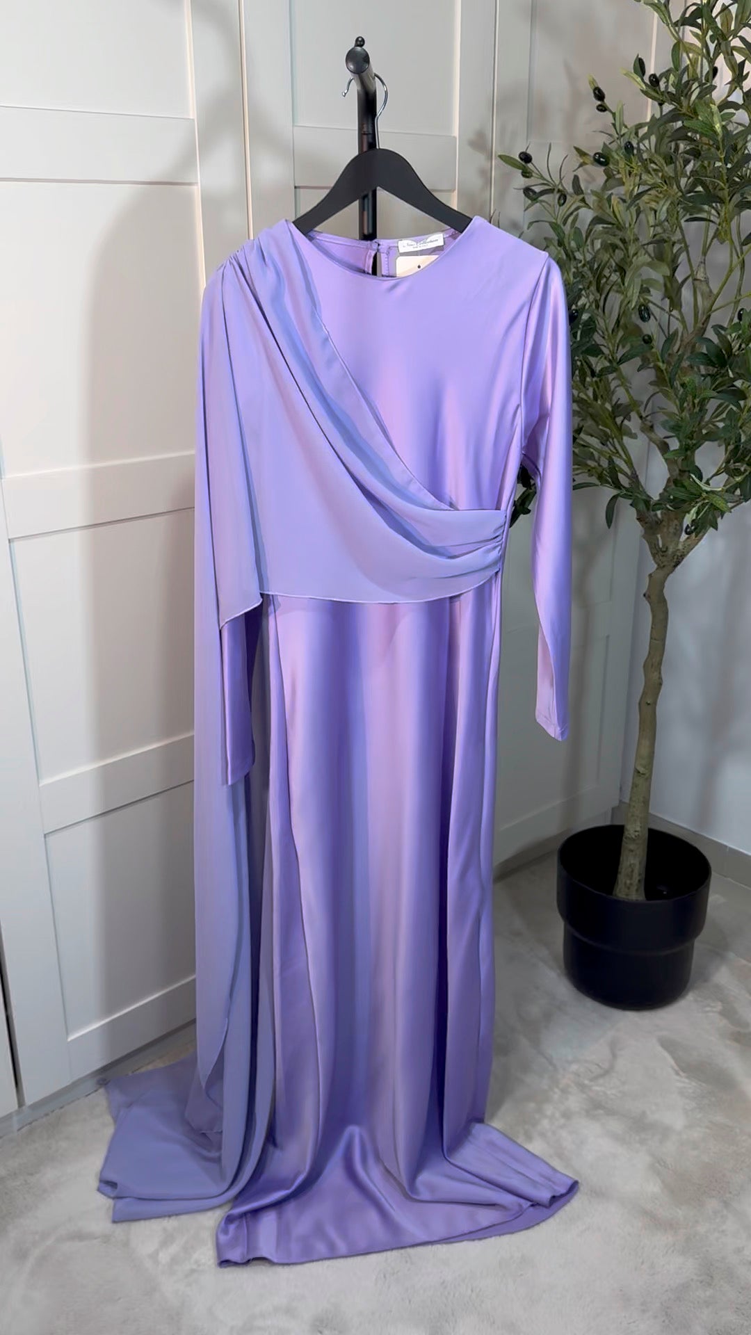 Robe longue ALYA manches longues empiècement voile I Lilas