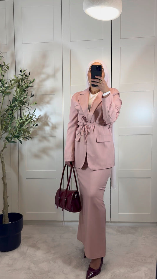 Ensemble tailleur blazer à nouer et jupe longue sans fente I Rose