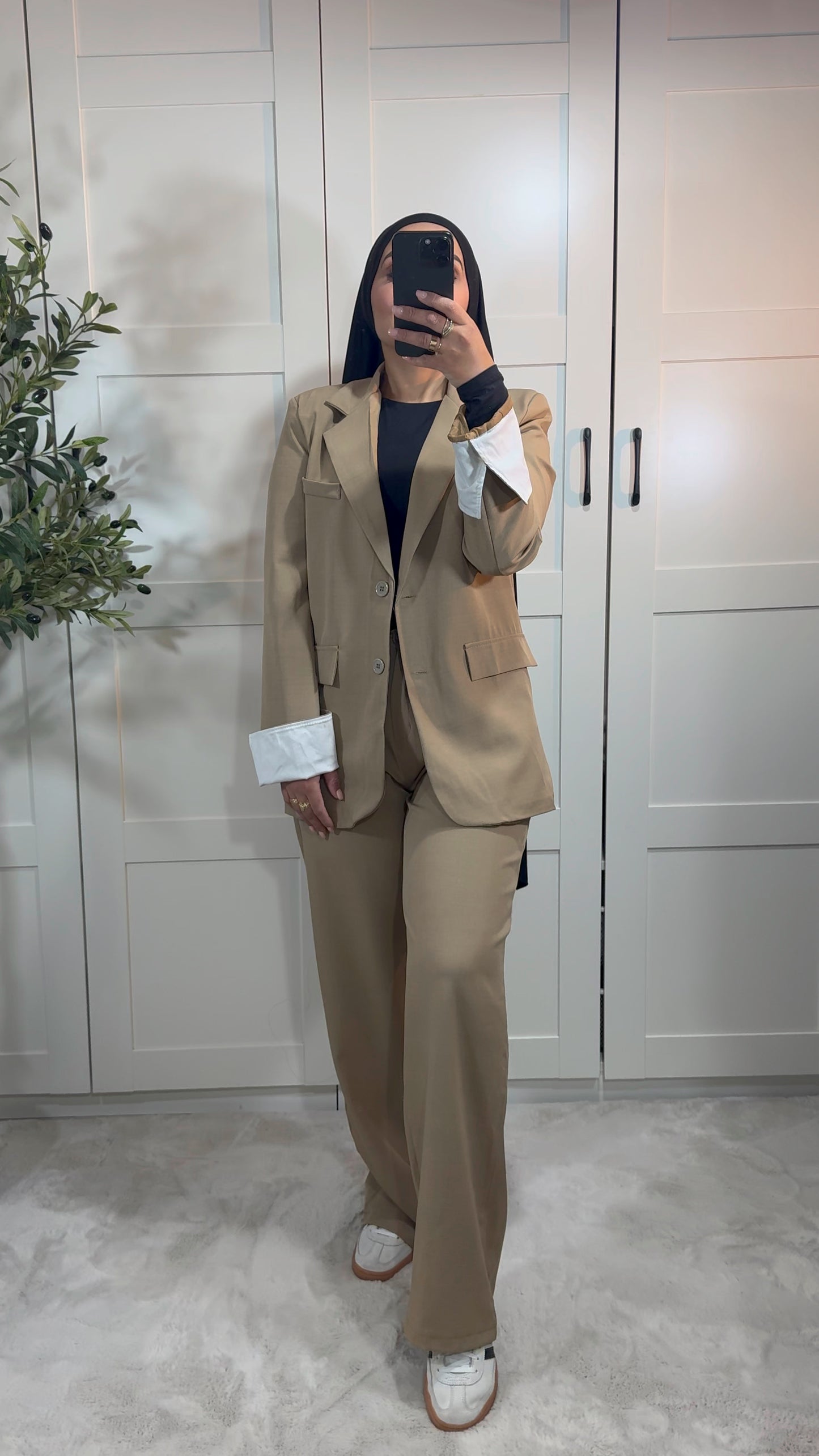 Ensemble tailleur blazer à revers et pantalon I Camel